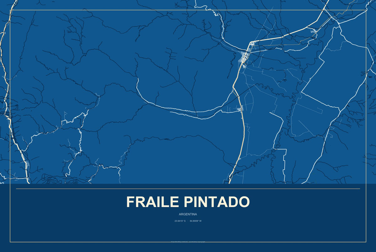 Fraile Pintado, Argentina City Map Aluminum Sign in Harbor Cobalt style