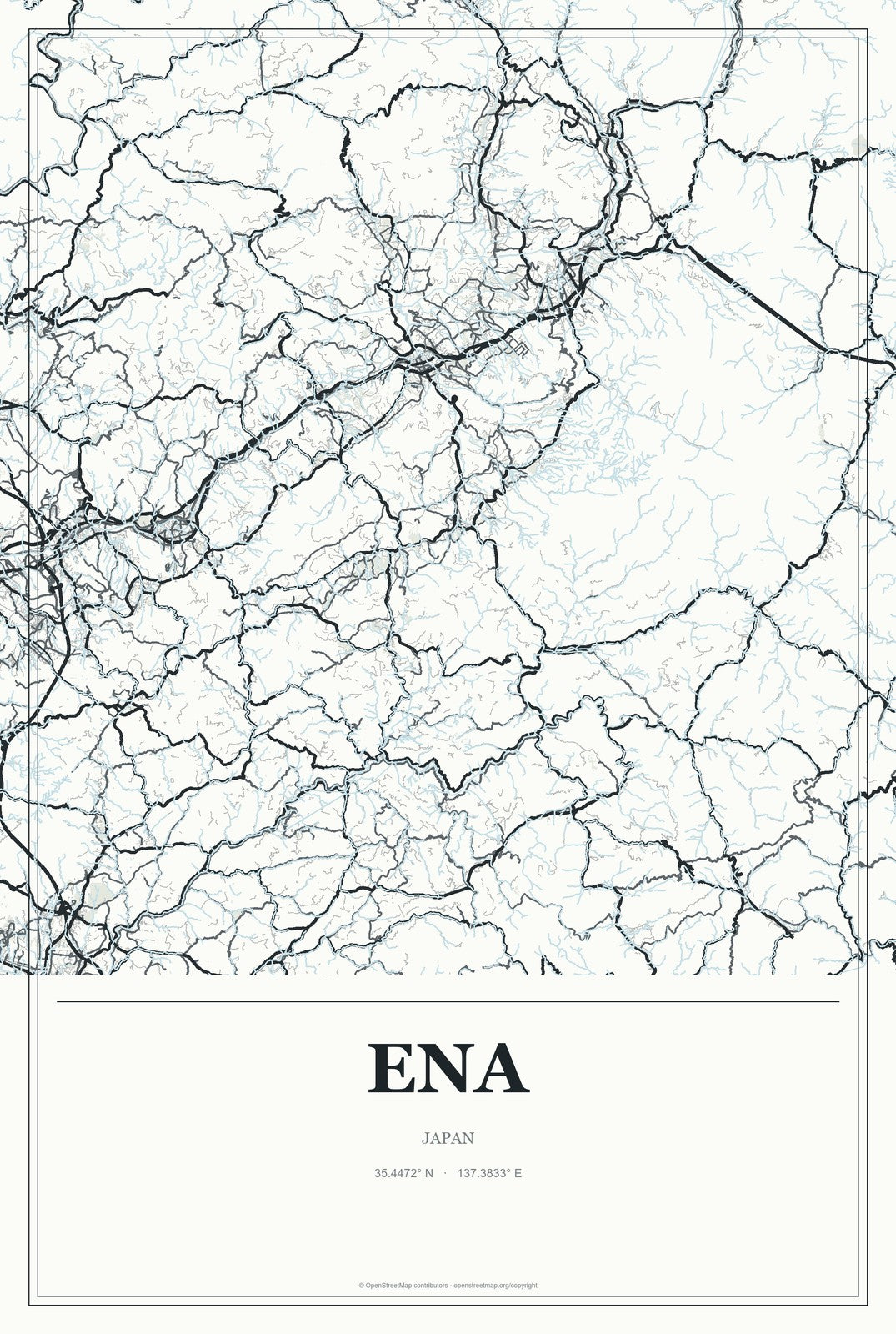 Ena, Japan City Map Aluminum Sign in Gallery Air style