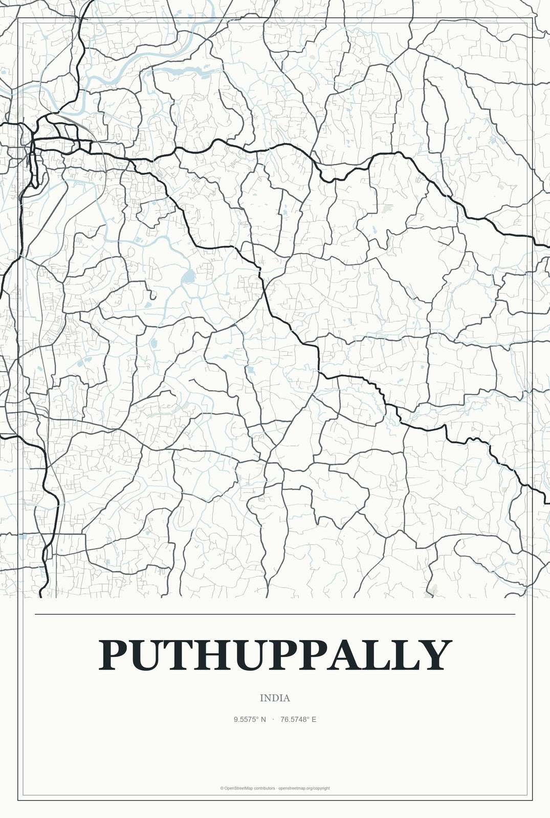 Puthuppally, India City Map Aluminum Sign in Gallery Air style