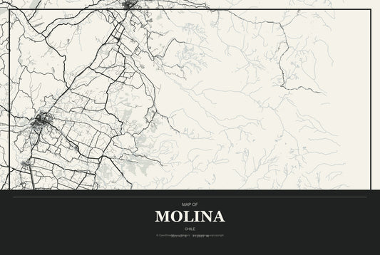 Molina, Chile City Map Aluminum Sign in Museum Plaque style