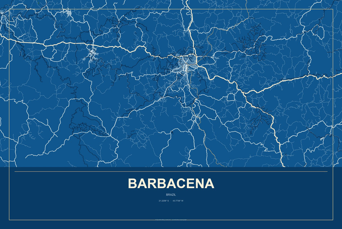 Barbacena, Brazil City Map Aluminum Sign in Harbor Cobalt style