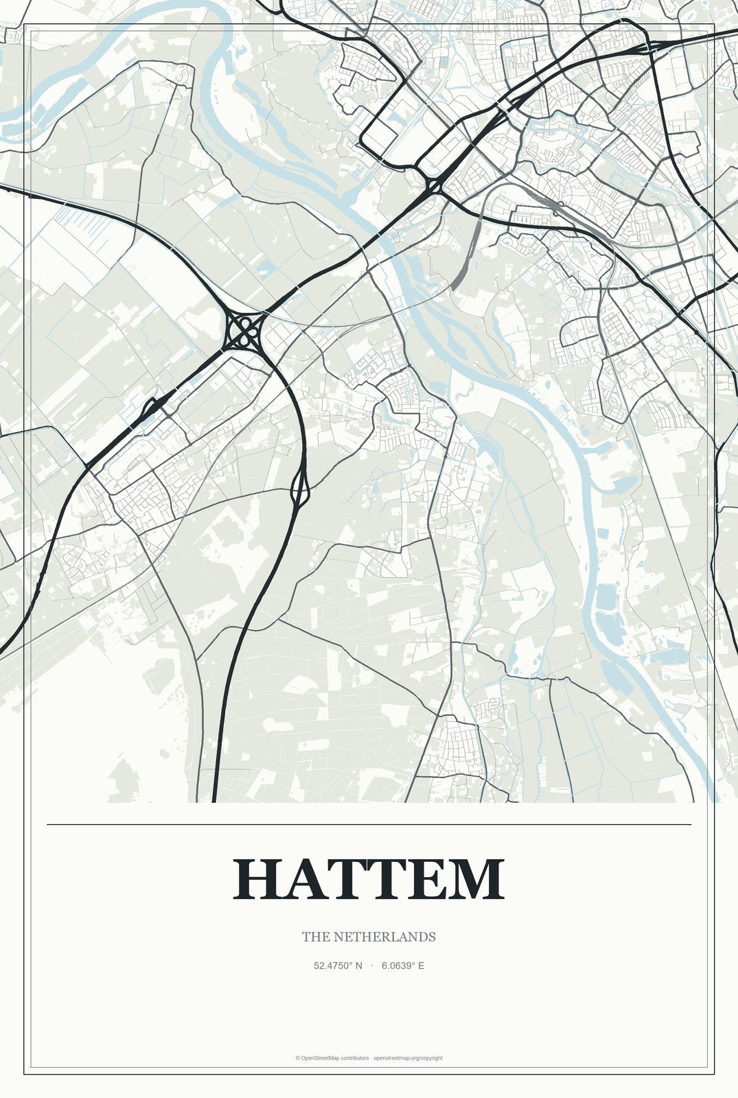 Hattem, The Netherlands City Map Aluminum Sign in Gallery Air style