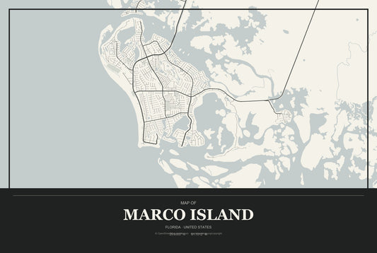 Marco Island, Florida City Map Aluminum Sign in Museum Plaque style