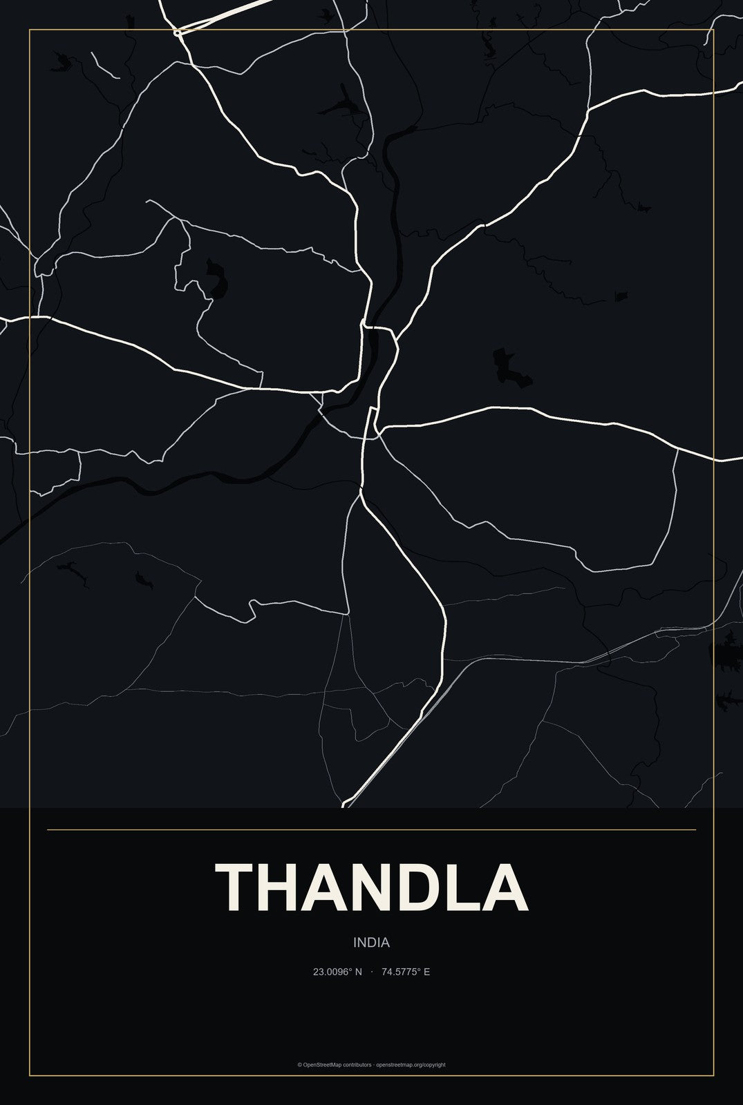 Thandla, India City Map Aluminum Sign in Metropolitan Noir style