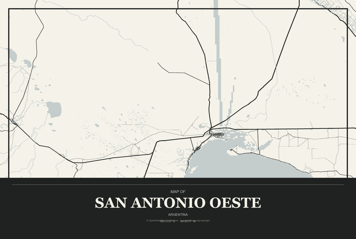 San Antonio Oeste, Argentina City Map Aluminum Sign in Museum Plaque style