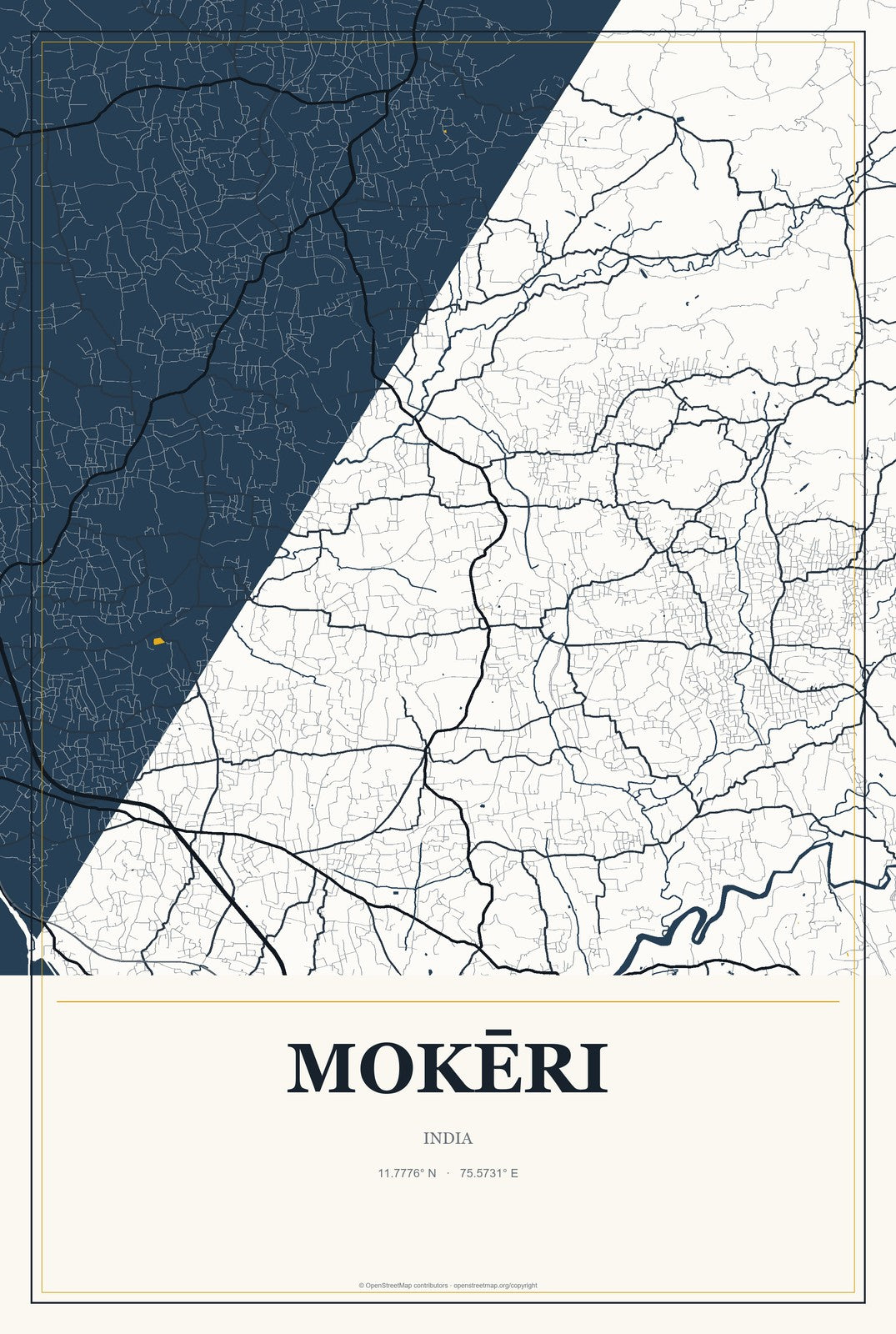 Mokēri, India City Map Aluminum Sign in Citrine Modern style