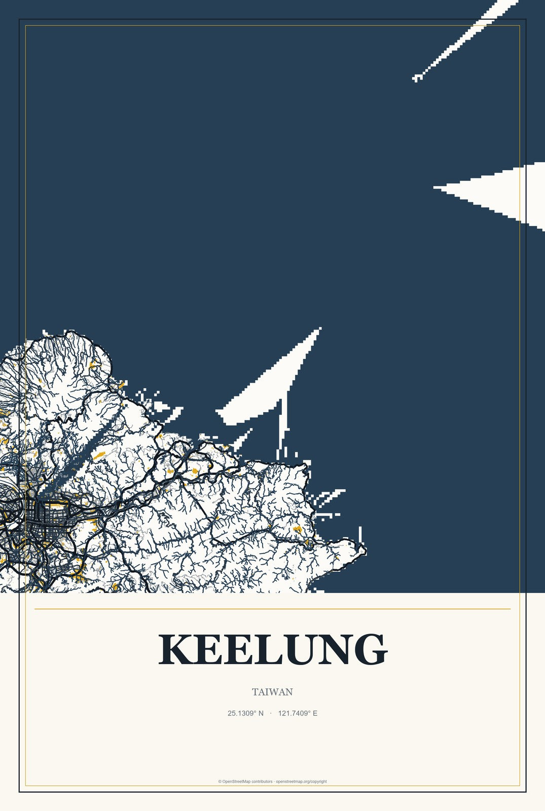 Keelung, Taiwan City Map Aluminum Sign in Citrine Modern style