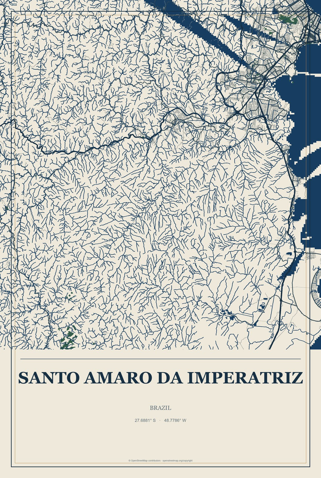 Santo Amaro da Imperatriz, Brazil City Map Aluminum Sign in Coastal Cutout style
