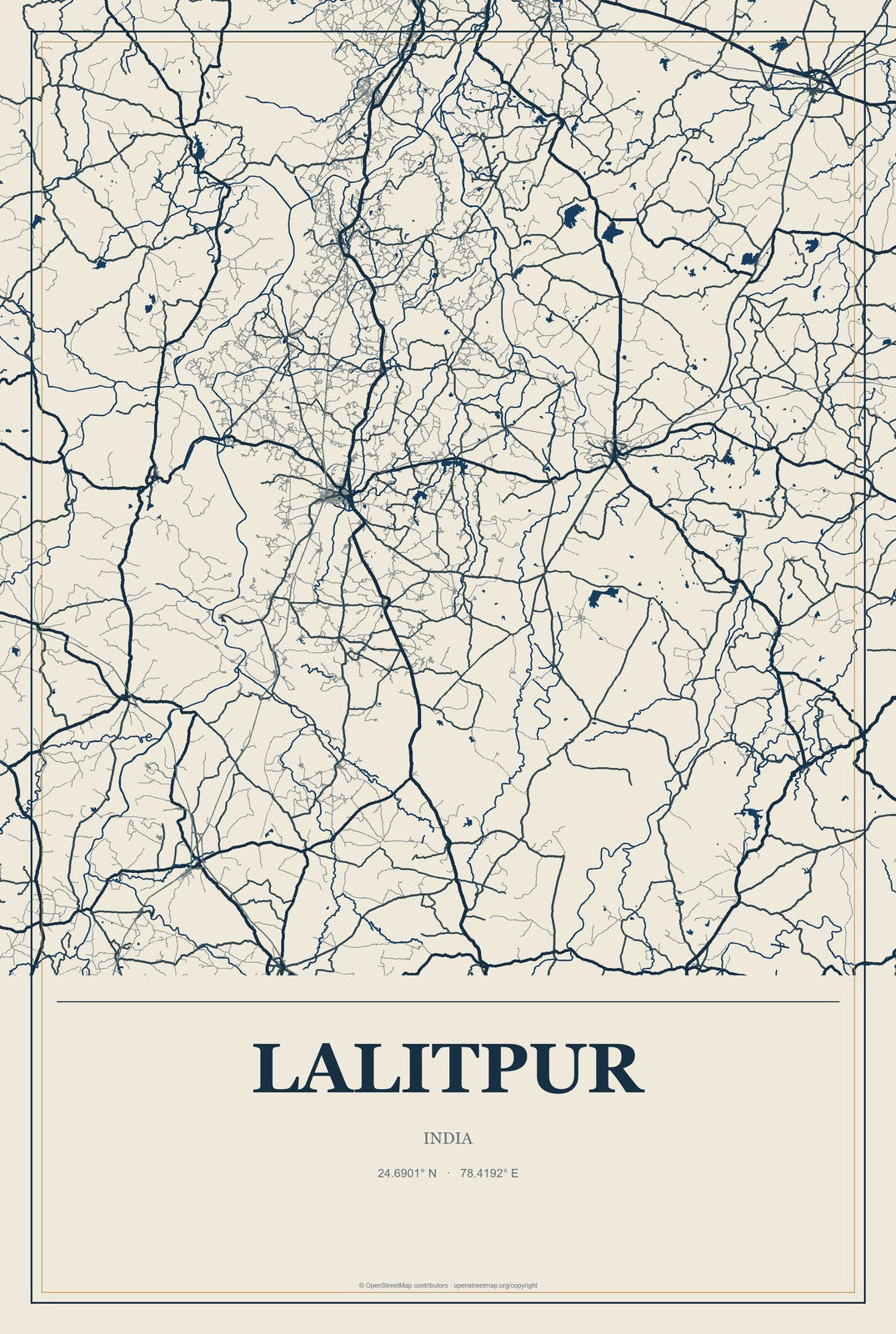 Lalitpur, India City Map Aluminum Sign in Coastal Cutout style