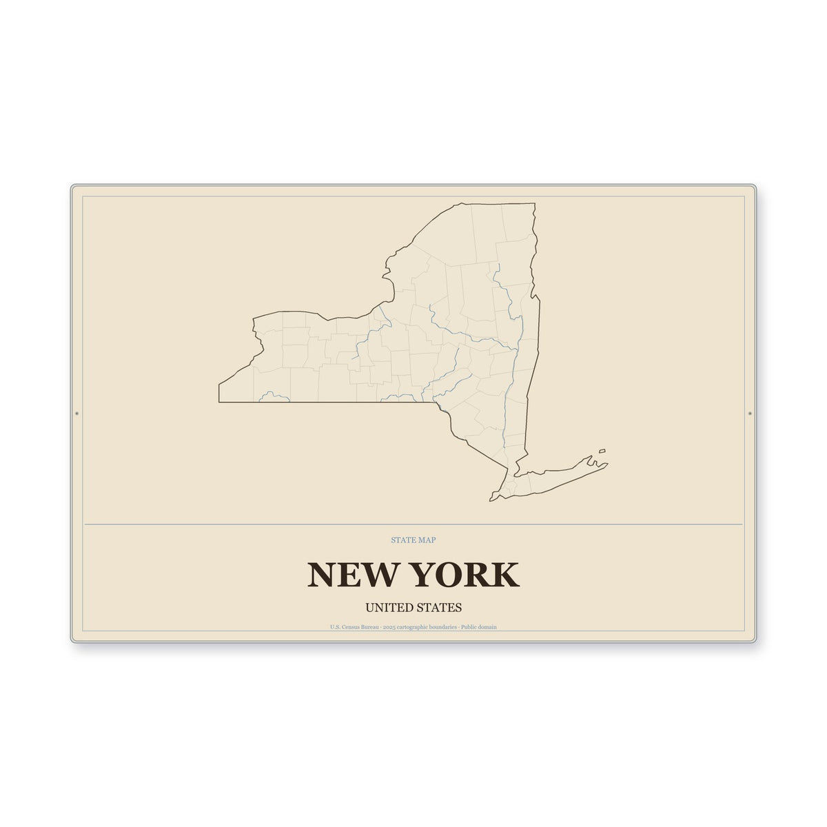 New York state map aluminum sign in Heritage Nautical style