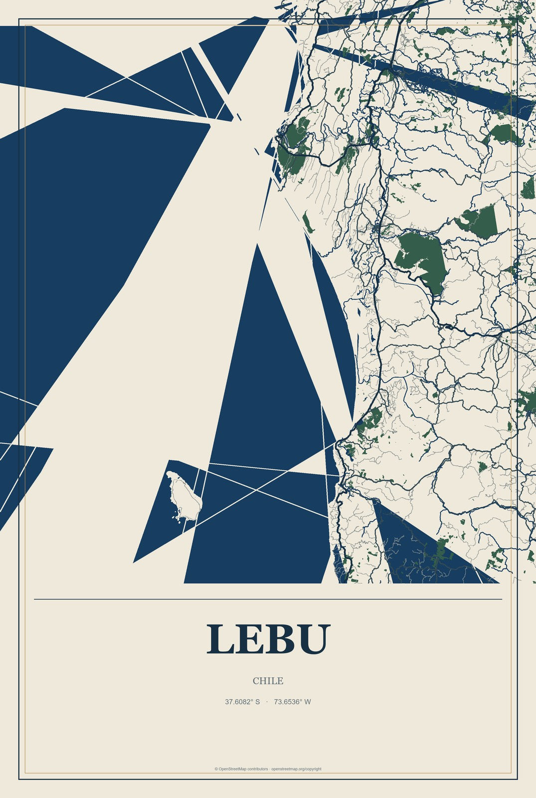 Lebu, Chile City Map Aluminum Sign in Coastal Cutout style