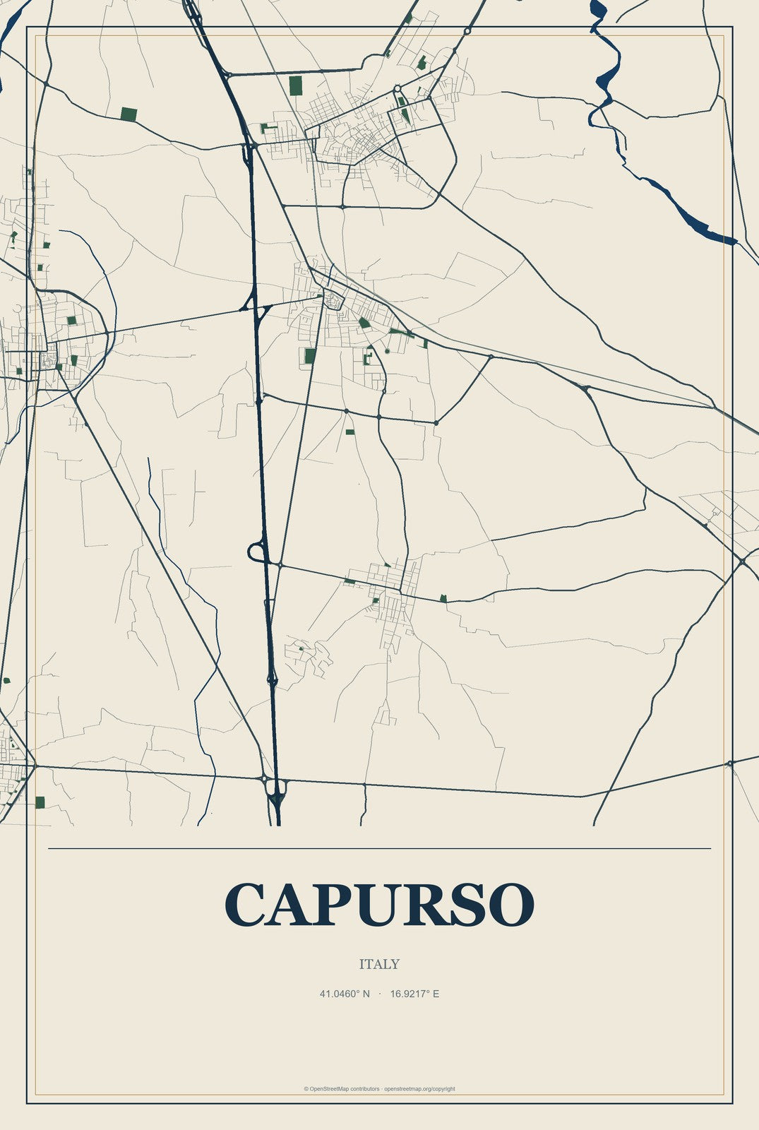 Capurso, Italy City Map Aluminum Sign in Coastal Cutout style