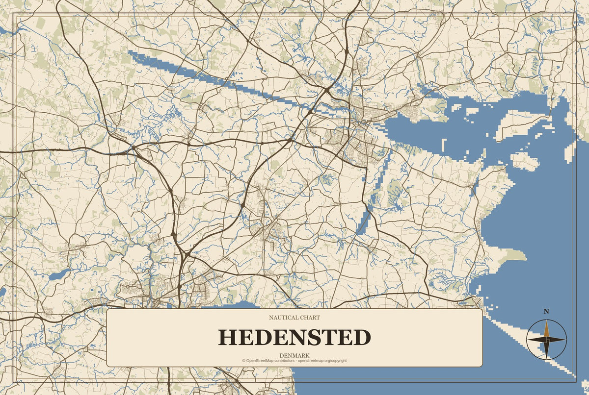 Hedensted, Denmark City Map Aluminum Sign in Heritage Nautical style