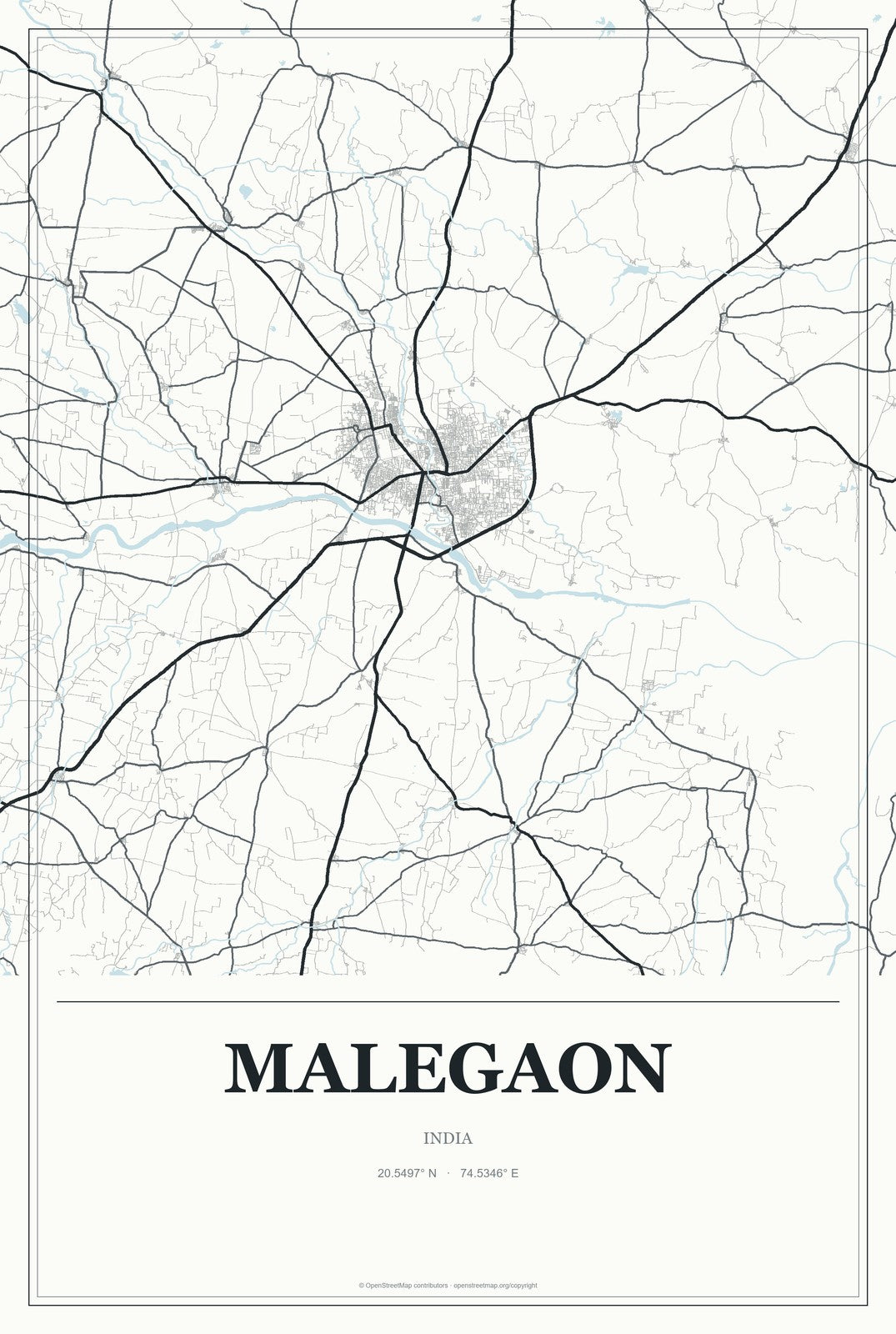 Malegaon, India City Map Aluminum Sign in Gallery Air style