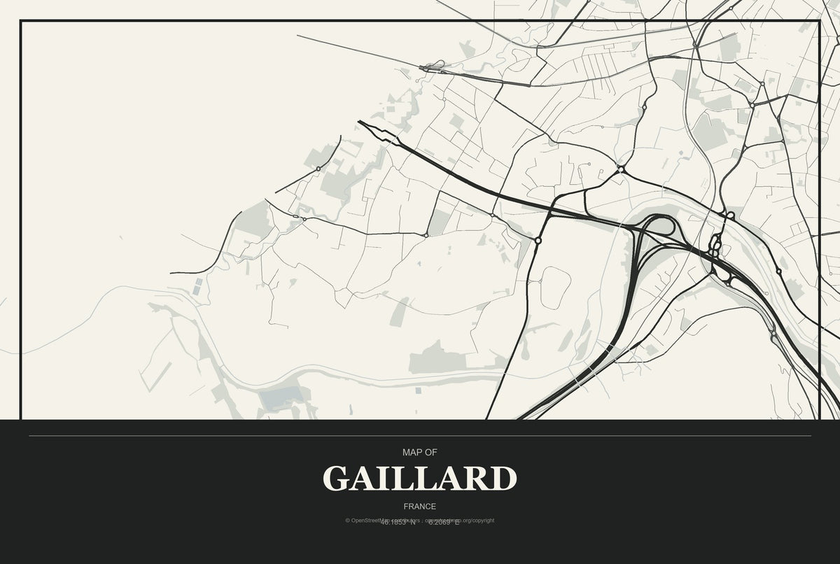 Gaillard, France City Map Aluminum Sign in Museum Plaque style