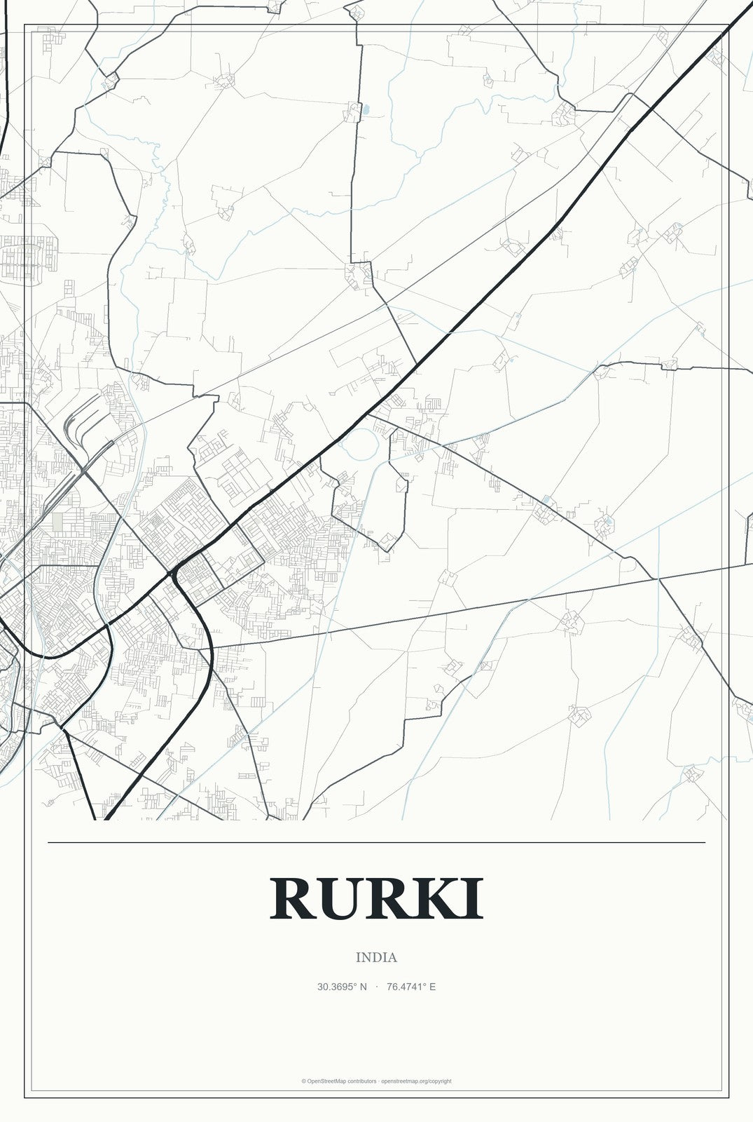 Rurki, India City Map Aluminum Sign in Gallery Air style