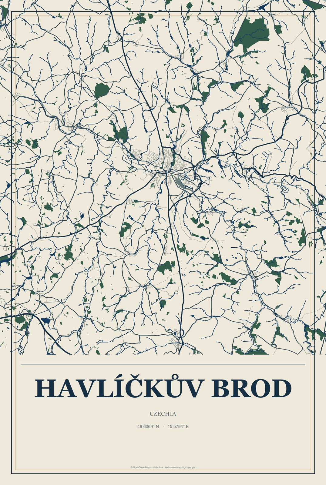 Havlíčkův Brod, Czechia City Map Aluminum Sign in Coastal Cutout style