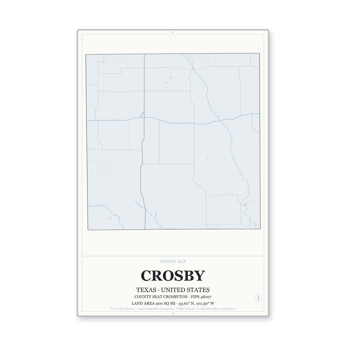 Crosby County, Texas Map Aluminum Sign in Gallery Air style