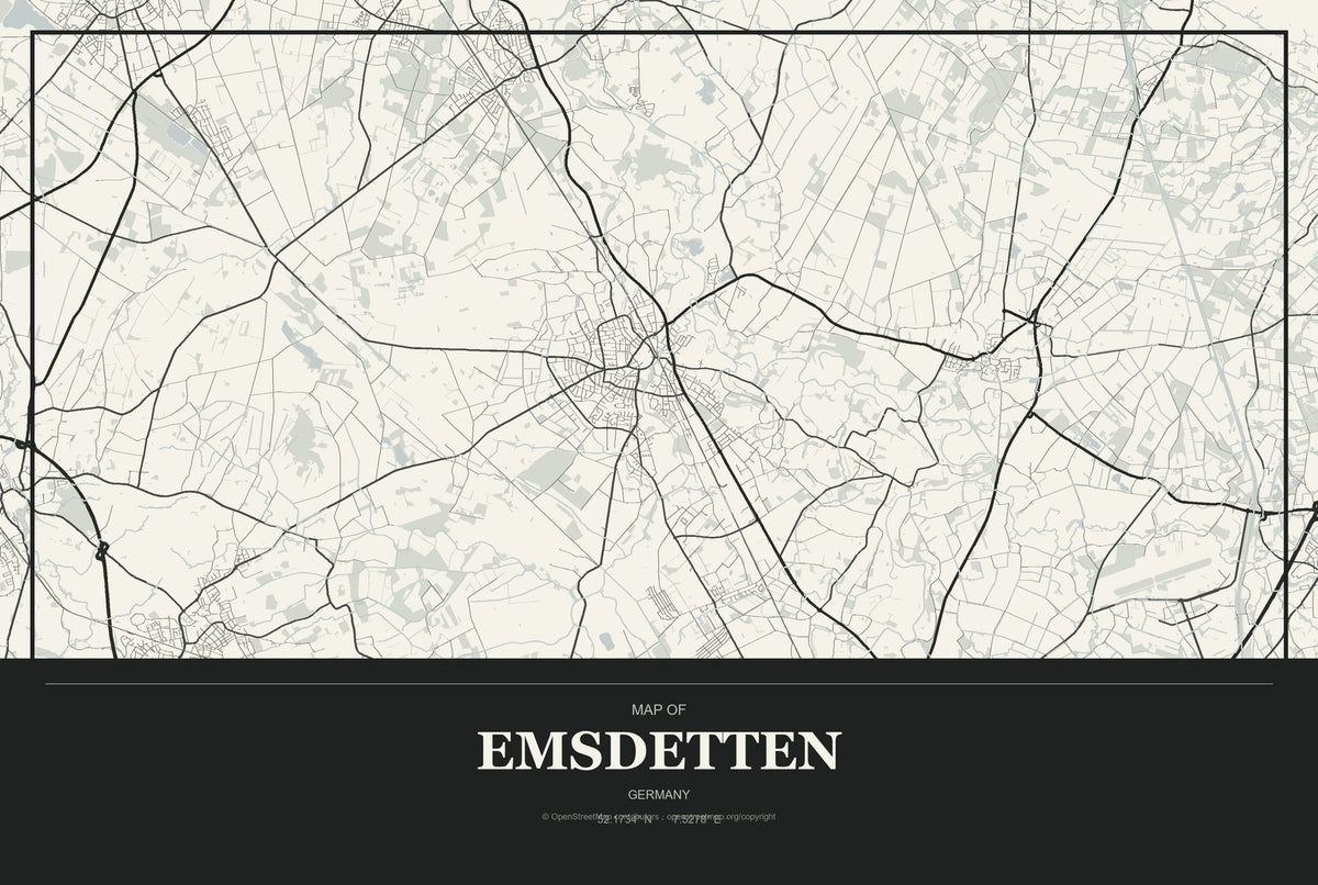 Emsdetten, Germany City Map Aluminum Sign in Museum Plaque style