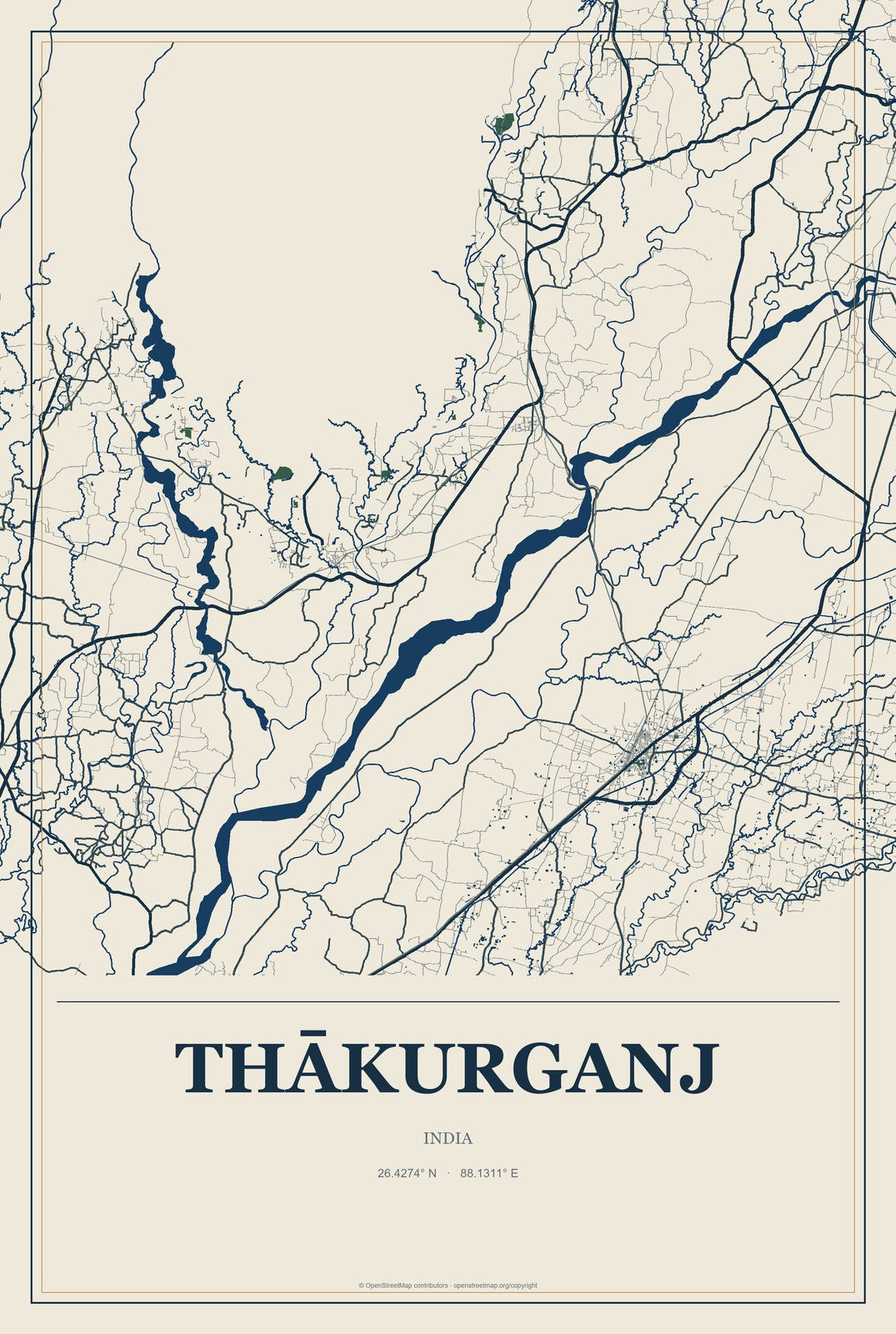 Thākurganj, India City Map Aluminum Sign in Coastal Cutout style