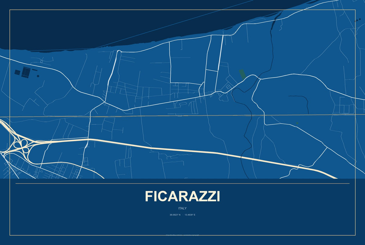 Ficarazzi, Italy City Map Aluminum Sign in Harbor Cobalt style