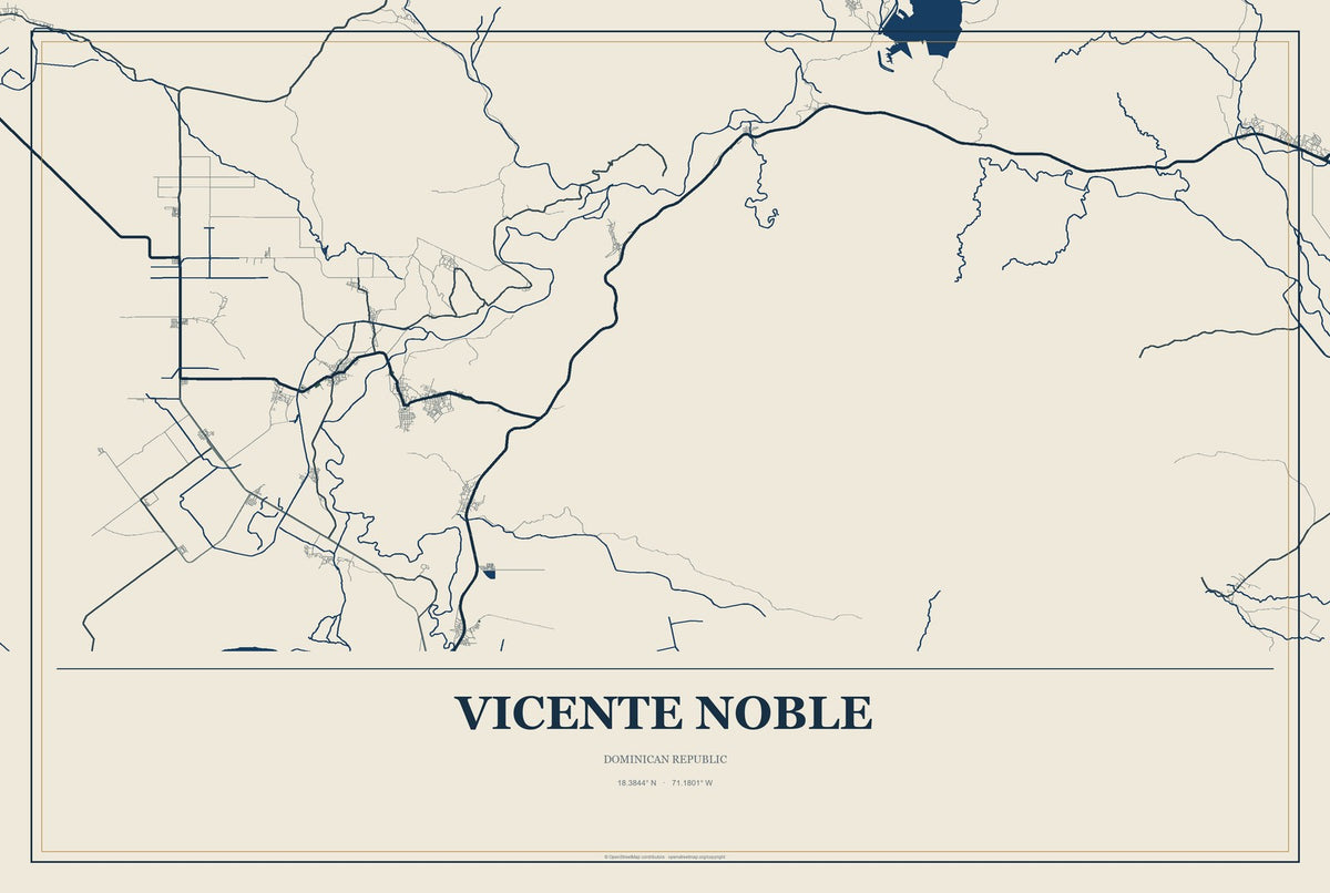 Vicente Noble, Dominican Republic City Map Aluminum Sign in Coastal Cutout style