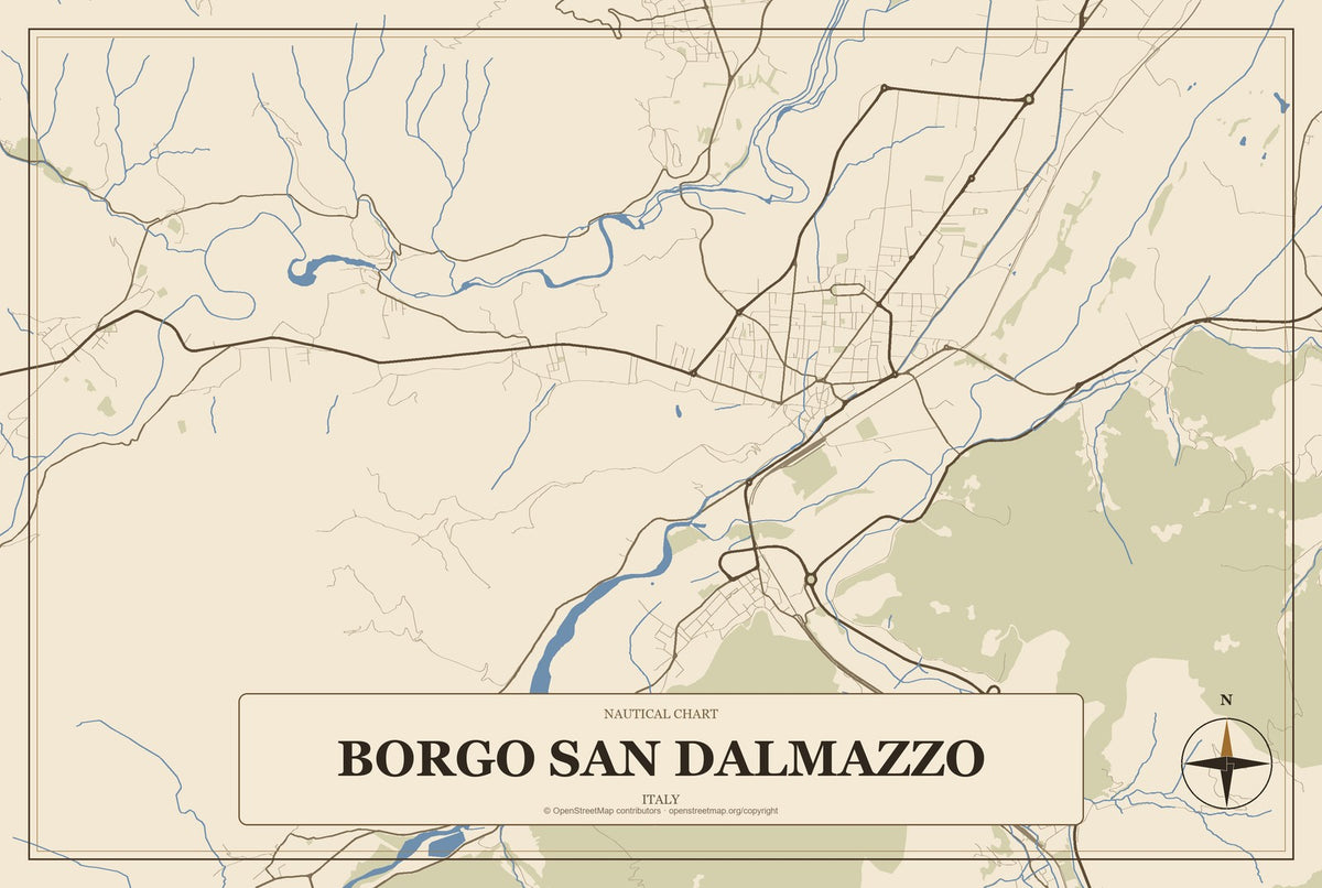 Borgo San Dalmazzo, Italy City Map Aluminum Sign in Heritage Nautical style