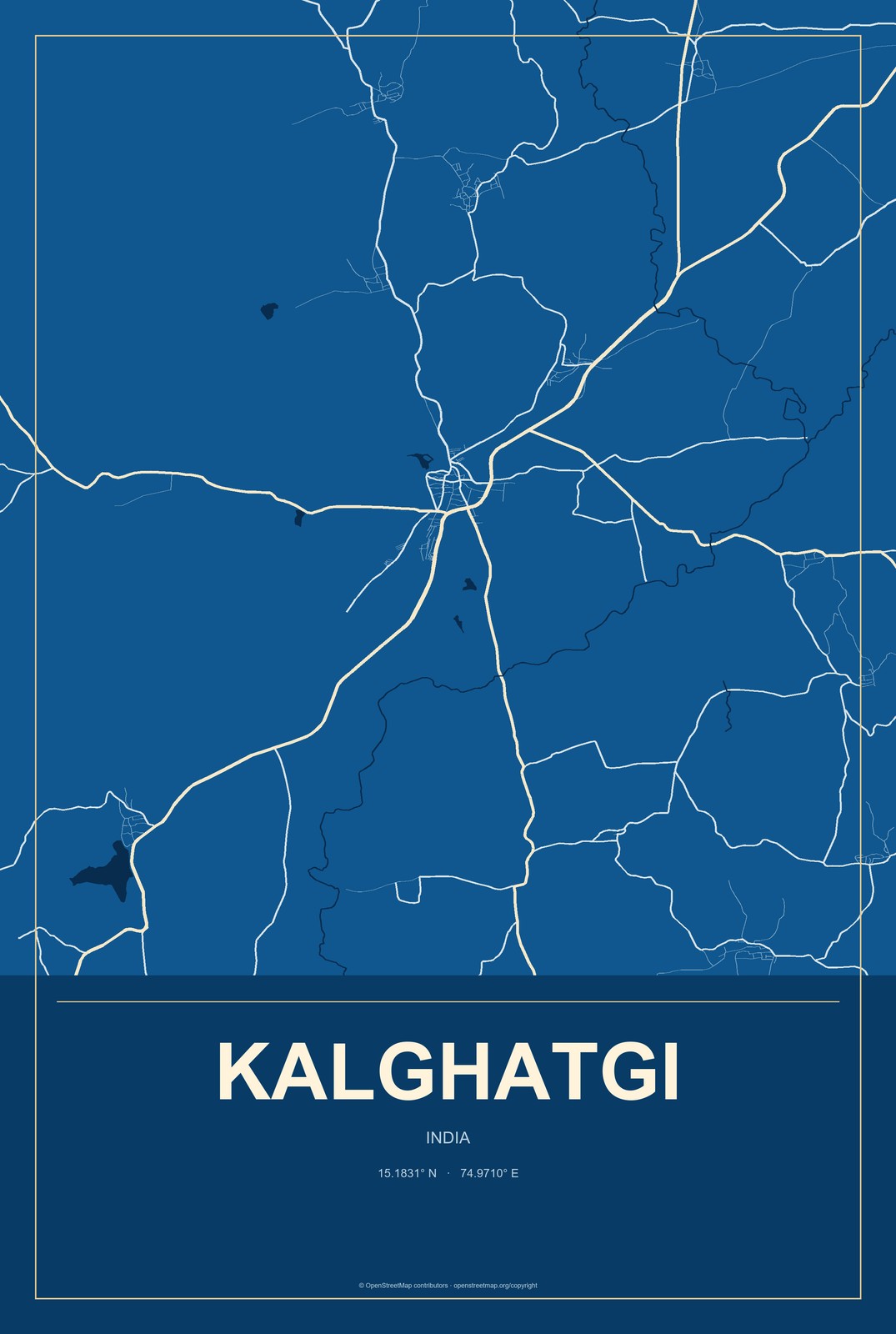 Kalghatgi, India City Map Aluminum Sign in Harbor Cobalt style