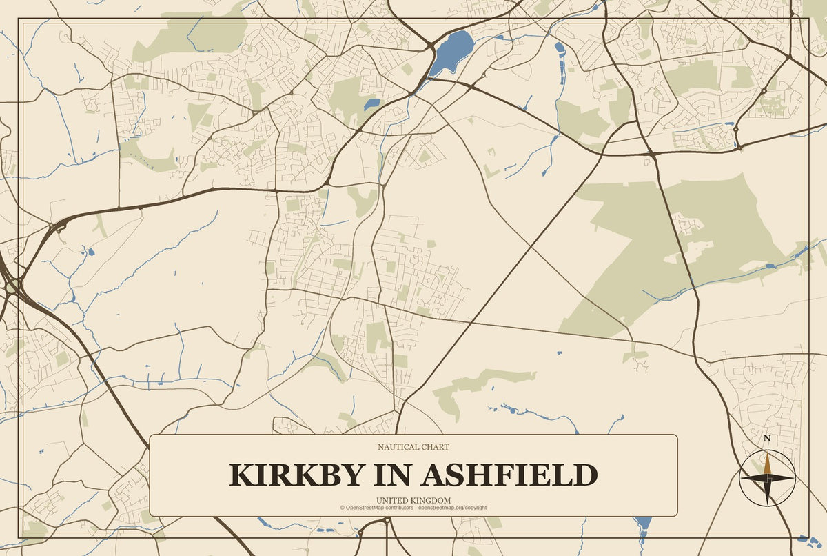 Kirkby in Ashfield, United Kingdom City Map Aluminum Sign in Heritage Nautical style