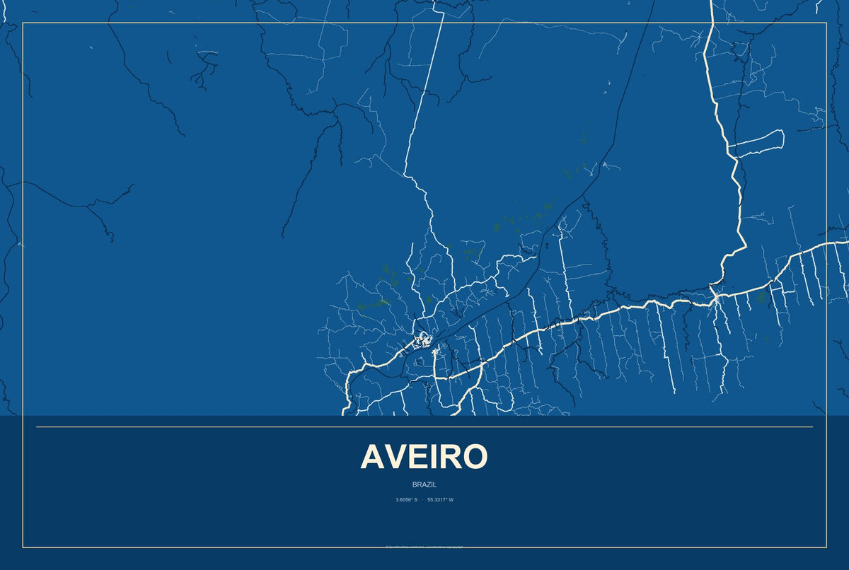 Aveiro, Brazil City Map Aluminum Sign in Harbor Cobalt style