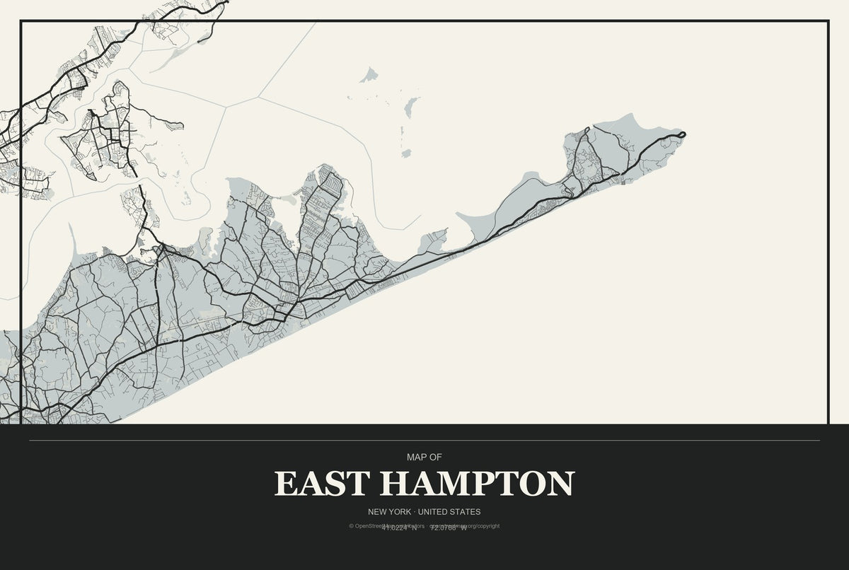 East Hampton, New York City Map Aluminum Sign in Museum Plaque style