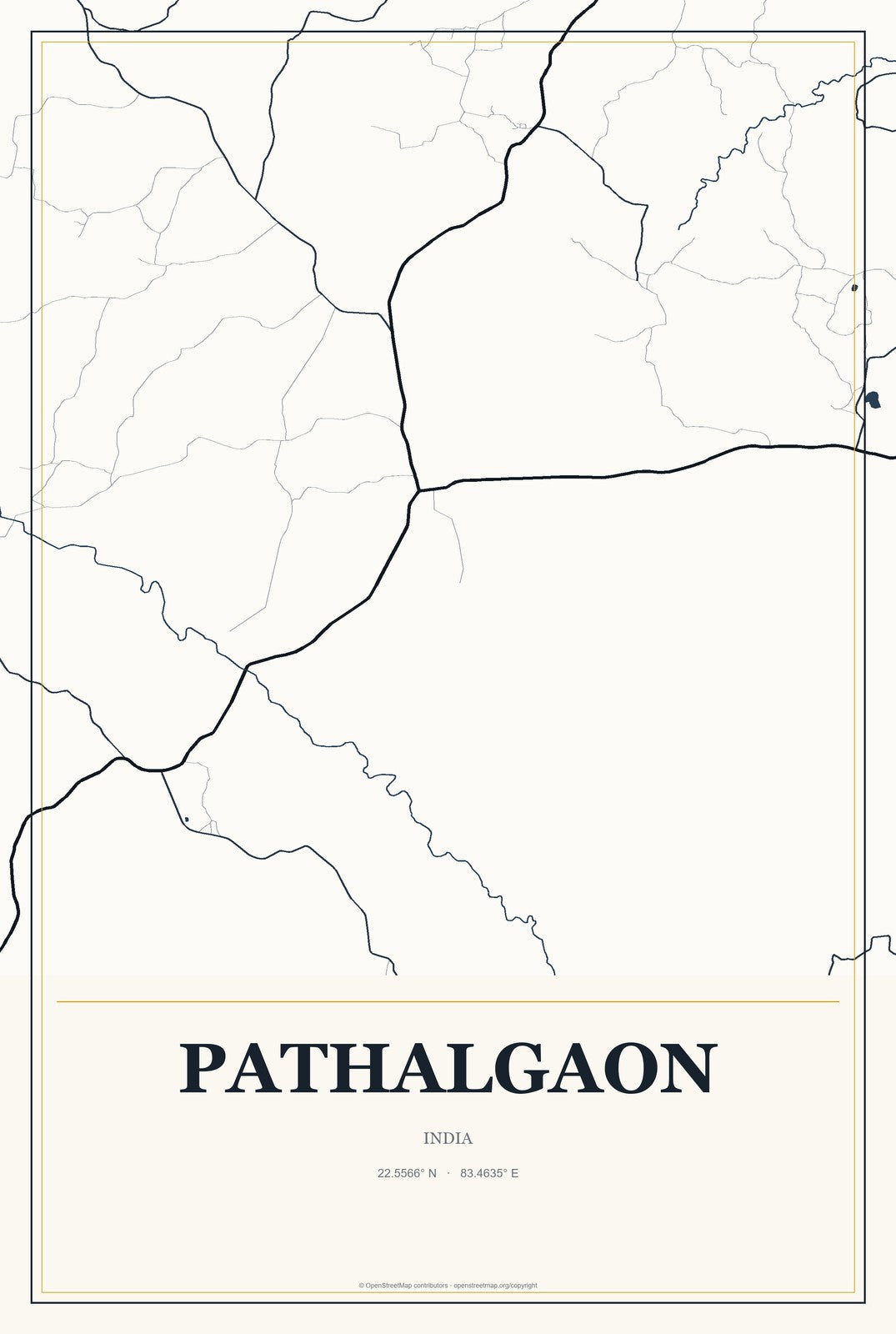 Pathalgaon, India City Map Aluminum Sign in Citrine Modern style