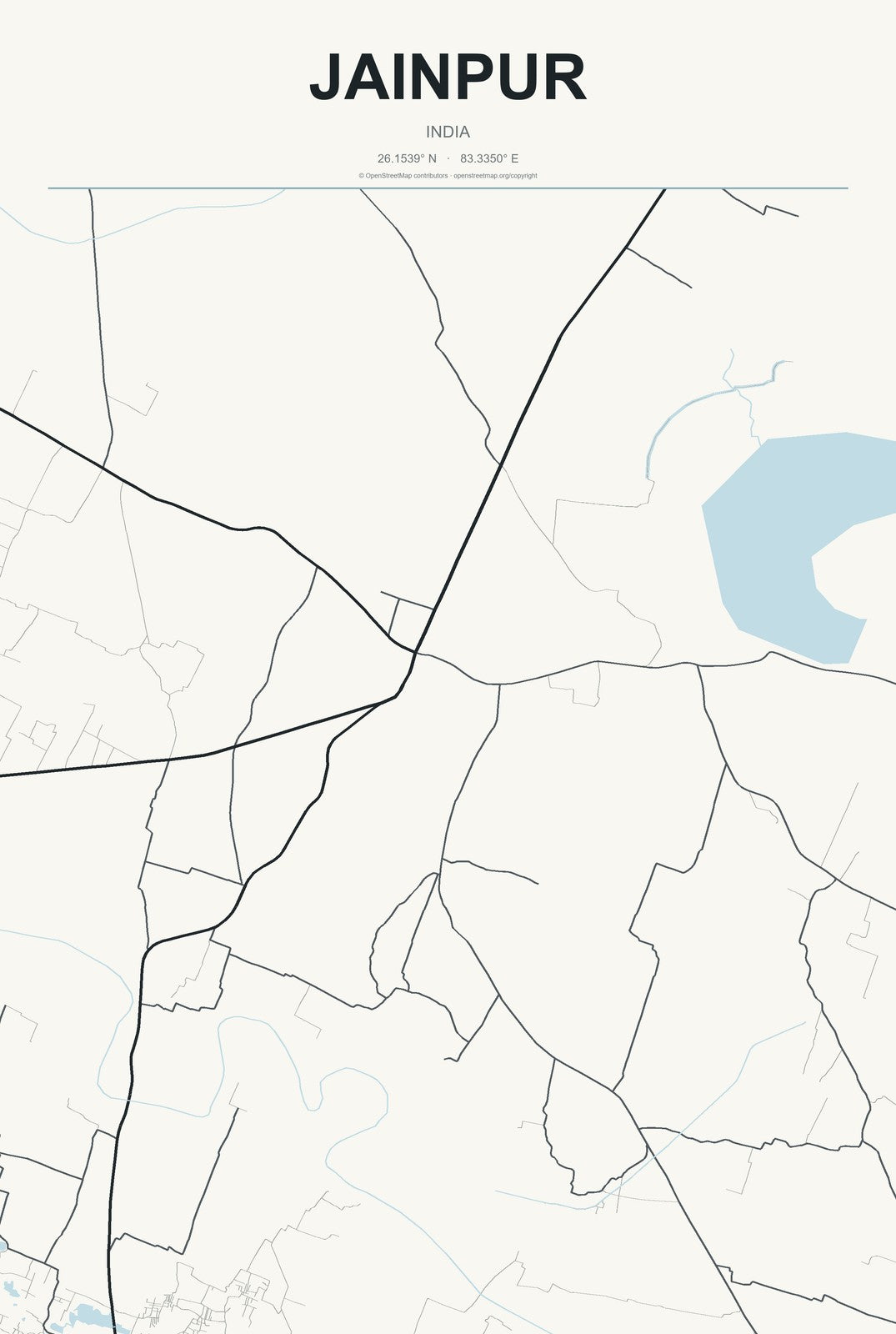 Jainpur, India City Map Aluminum Sign in Headline Atlas style