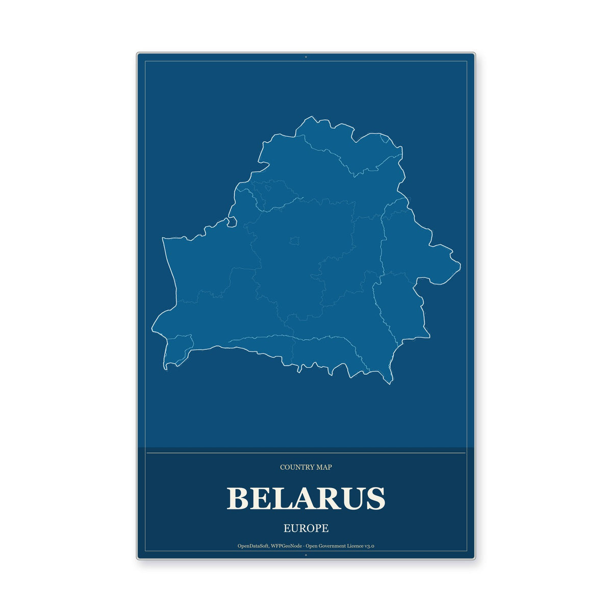 Belarus Country Map Aluminum Sign in Harbor Cobalt style