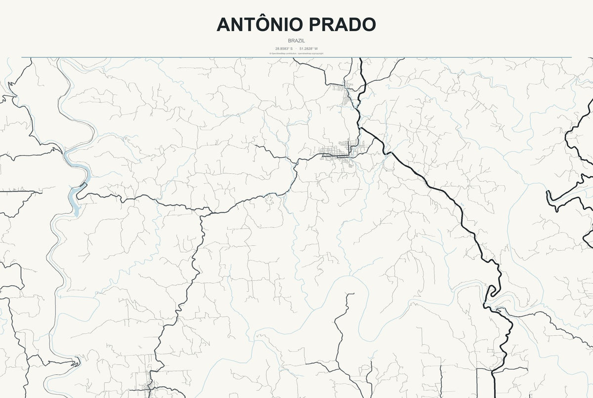 Antônio Prado, Brazil City Map Aluminum Sign in Headline Atlas style