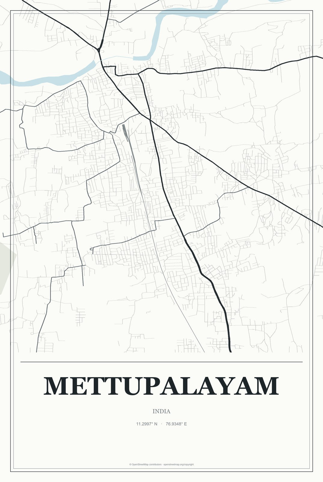 Mettupalayam, India City Map Aluminum Sign in Gallery Air style