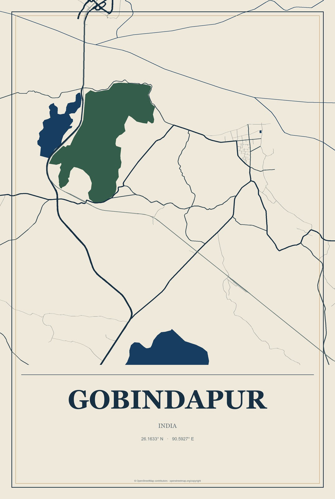 Gobindapur, Assam, India City Map Aluminum Sign in Coastal Cutout style