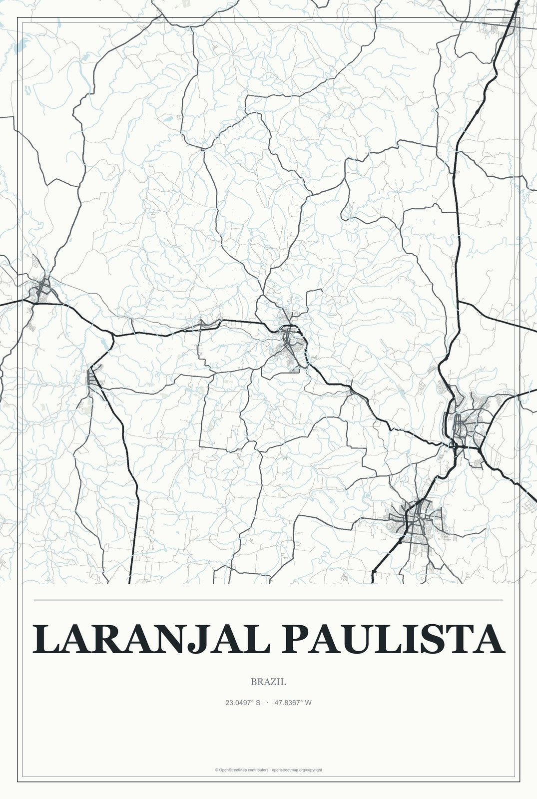 Laranjal Paulista, Brazil City Map Aluminum Sign in Gallery Air style