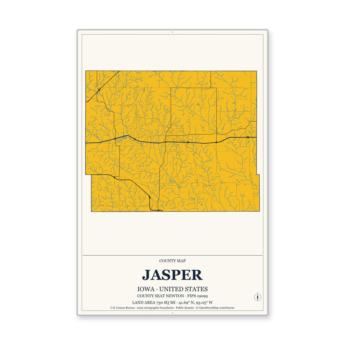 Jasper County, Iowa Map Aluminum Sign in Citrine Modern style