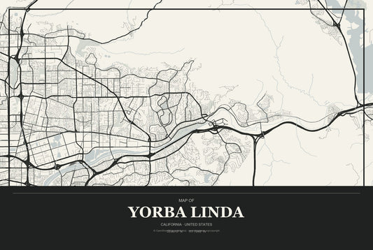 Yorba Linda, California City Map Aluminum Sign in Museum Plaque style