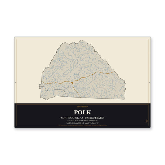 Polk County, North Carolina Map Aluminum Sign in Museum Plaque style