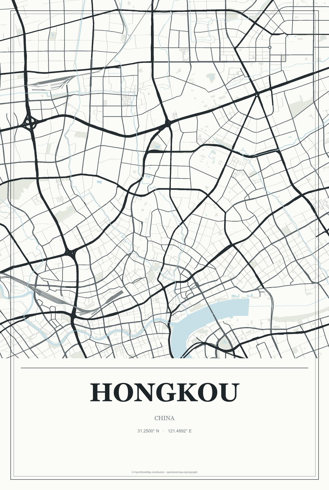 Hongkou, China City Map Aluminum Sign in Gallery Air style