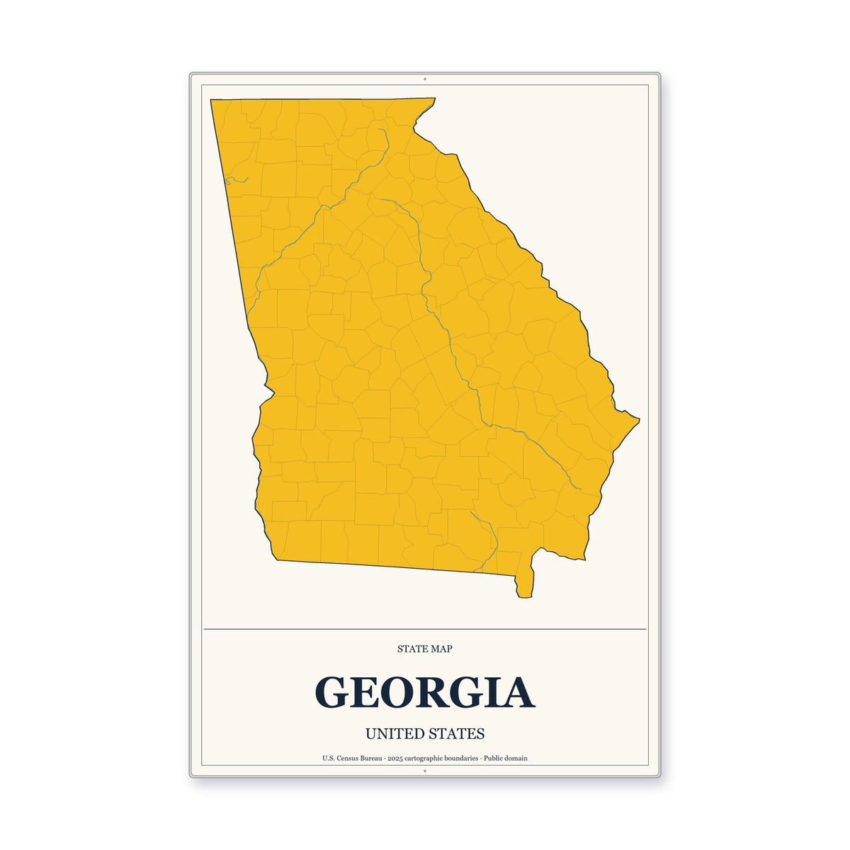 Georgia state map aluminum sign in Citrine Modern style
