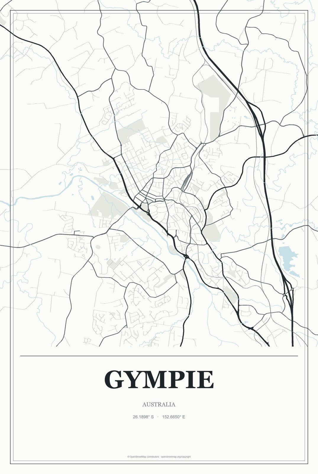 Gympie, Australia City Map Aluminum Sign in Gallery Air style