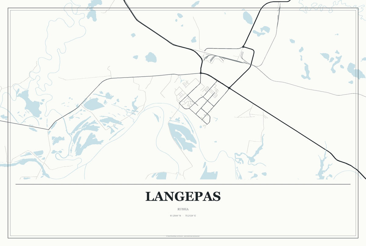 Langepas, Russia City Map Aluminum Sign in Gallery Air style