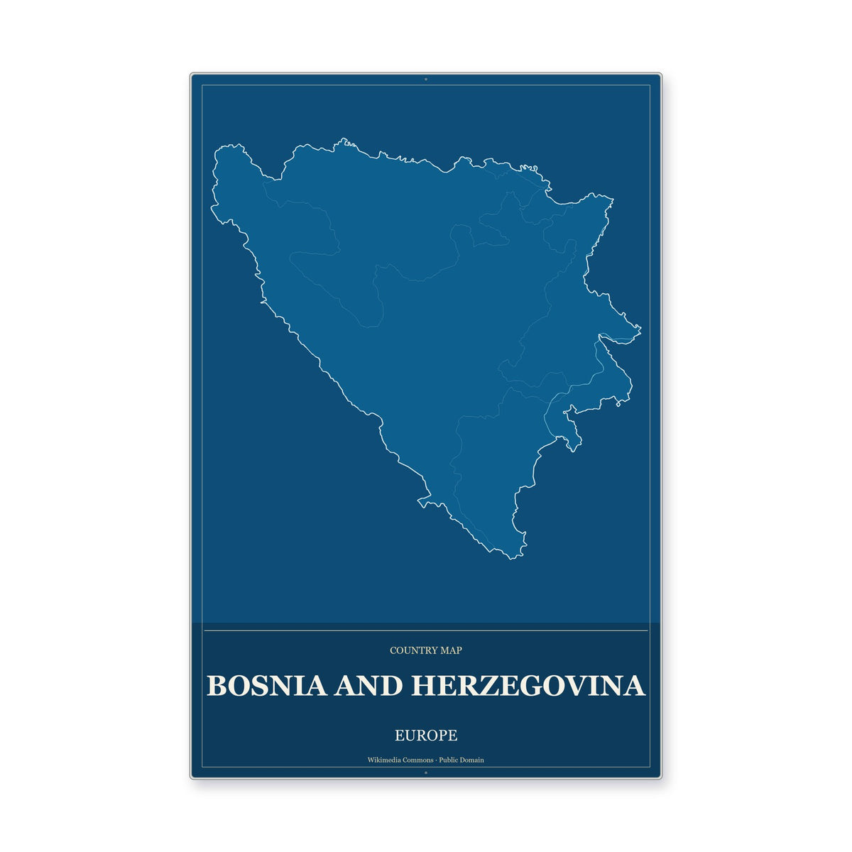 Bosnia and Herzegovina Country Map Aluminum Sign in Harbor Cobalt style