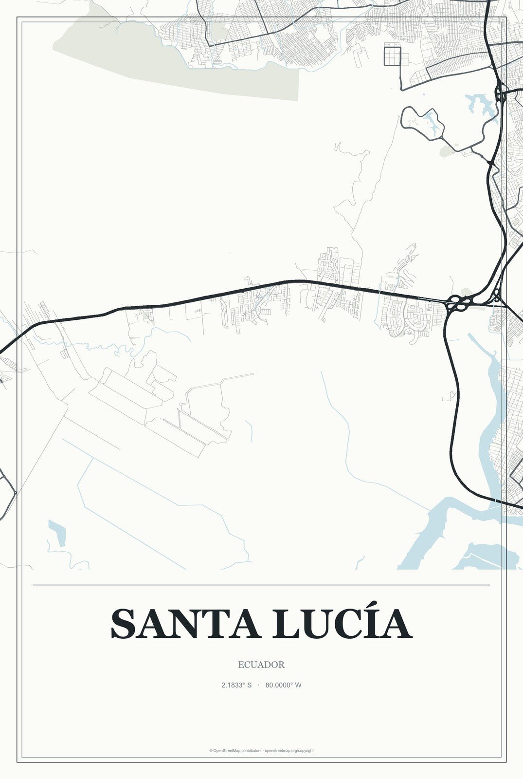 Santa Lucía, Ecuador City Map Aluminum Sign in Gallery Air style