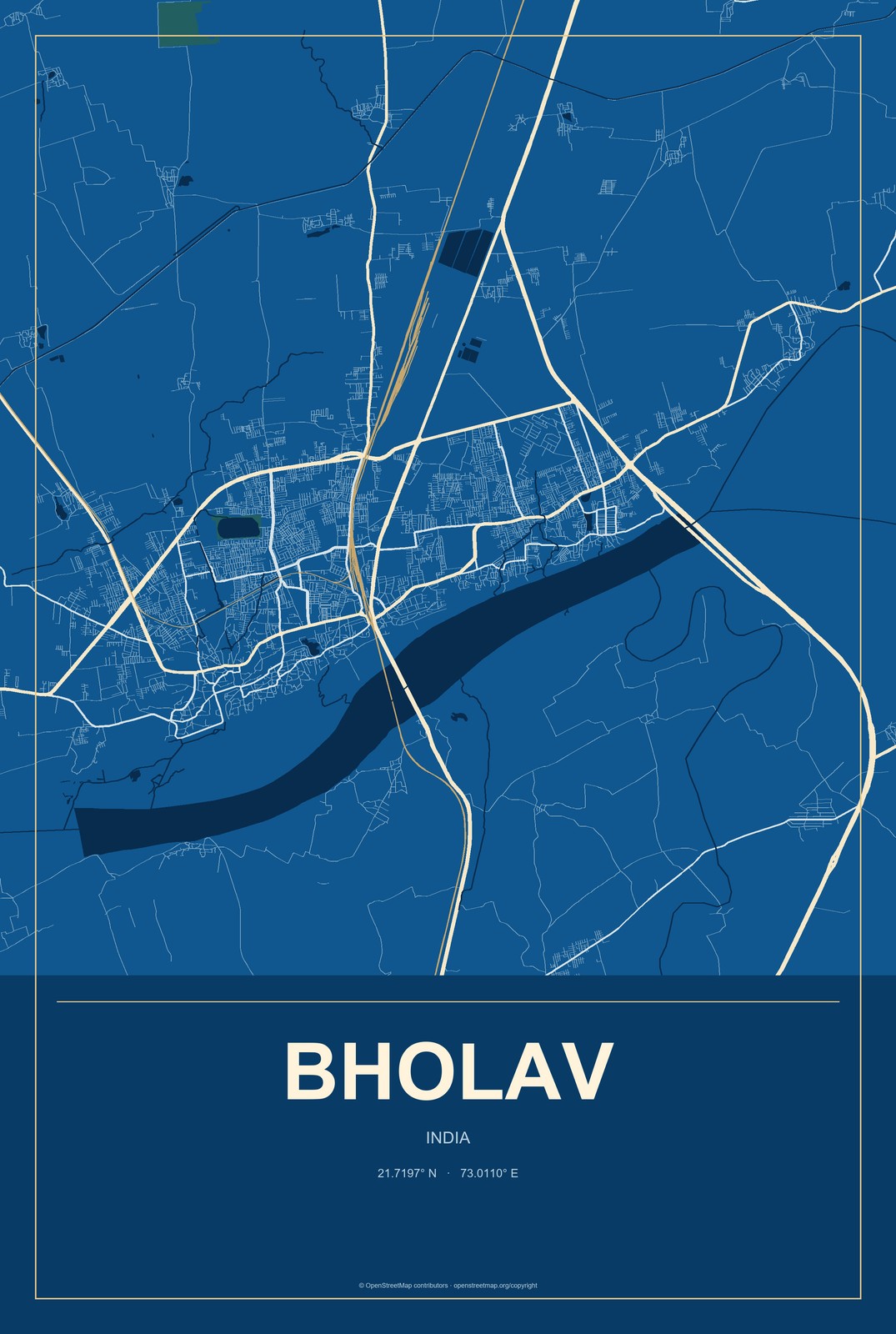 Bholav, India City Map Aluminum Sign in Harbor Cobalt style