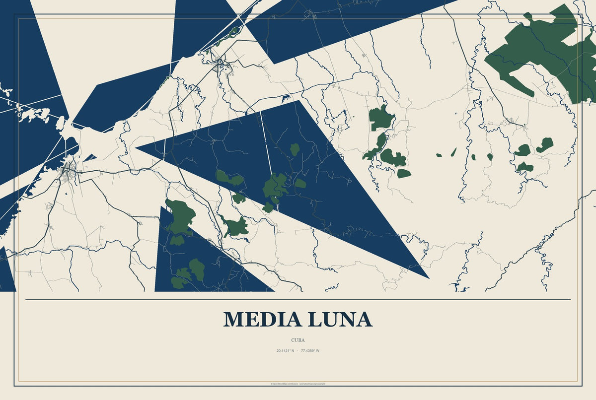 Media Luna, Cuba City Map Aluminum Sign in Coastal Cutout style