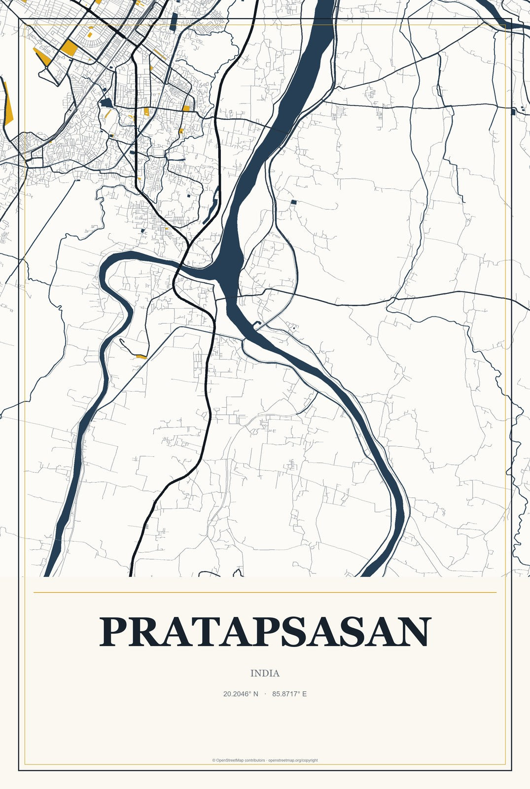 Pratapsasan, India City Map Aluminum Sign in Citrine Modern style